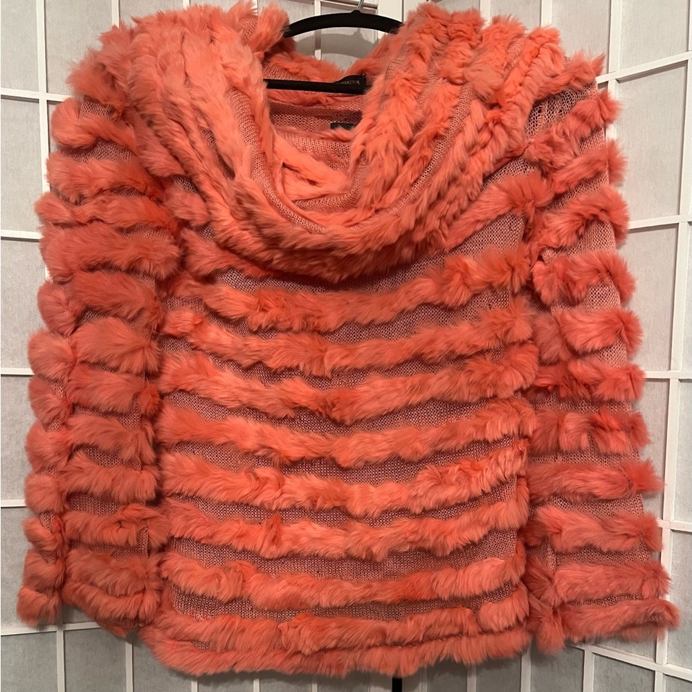 BCBG MAXAZRIA Rabbit Fur Off-Shoulder Top Coral Crystal Rose NWT - Picture 6 of 8